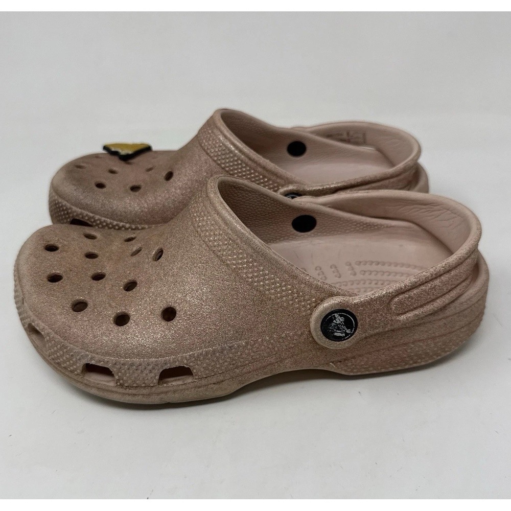 CROCS Classic Clog Glitter Pink Junior Kids Size J3 Slip on Rubber Shoe Sandals